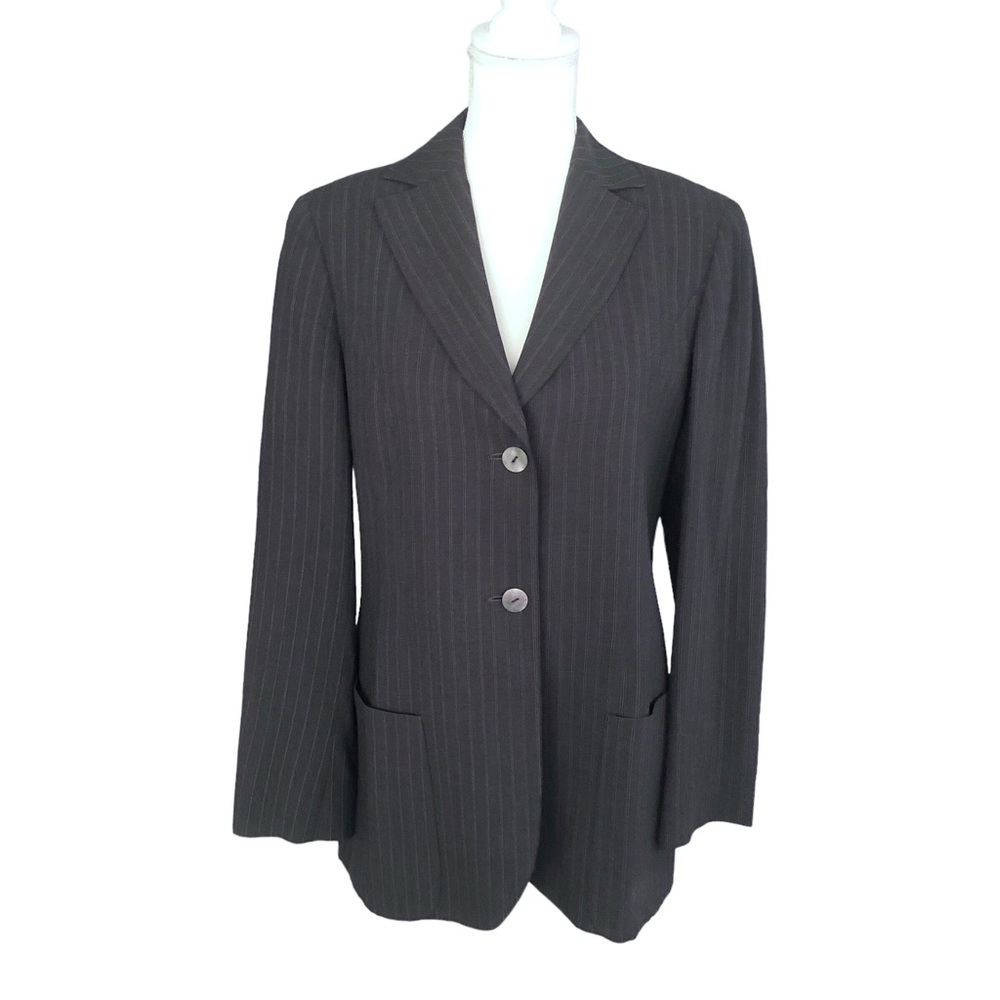 Vintage Genny Gray Pinstripe Wool Fully Lined Blazer Jacket Size 8